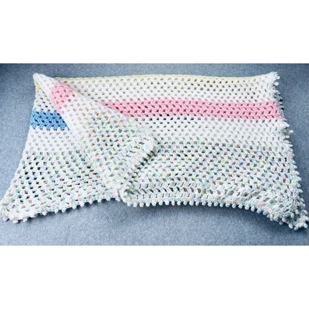 Vintage Crochet Receiving Baby Blanket Pastel Handmade Afghan Throw Baby Neutral